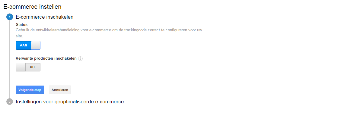 Google Analytics E-commerce-instellingen inschakelen