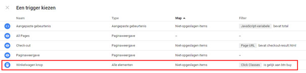 Tag Manager trigger kiezen