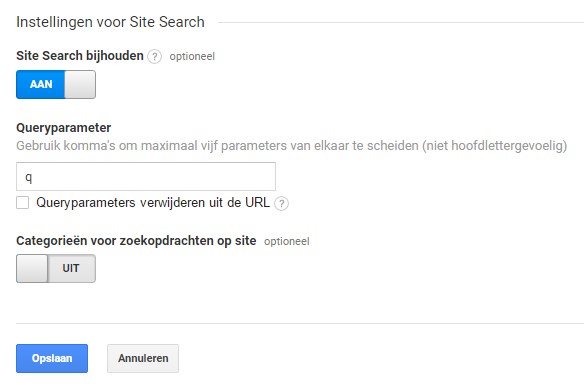 Google Analytics Site Search inschakelen